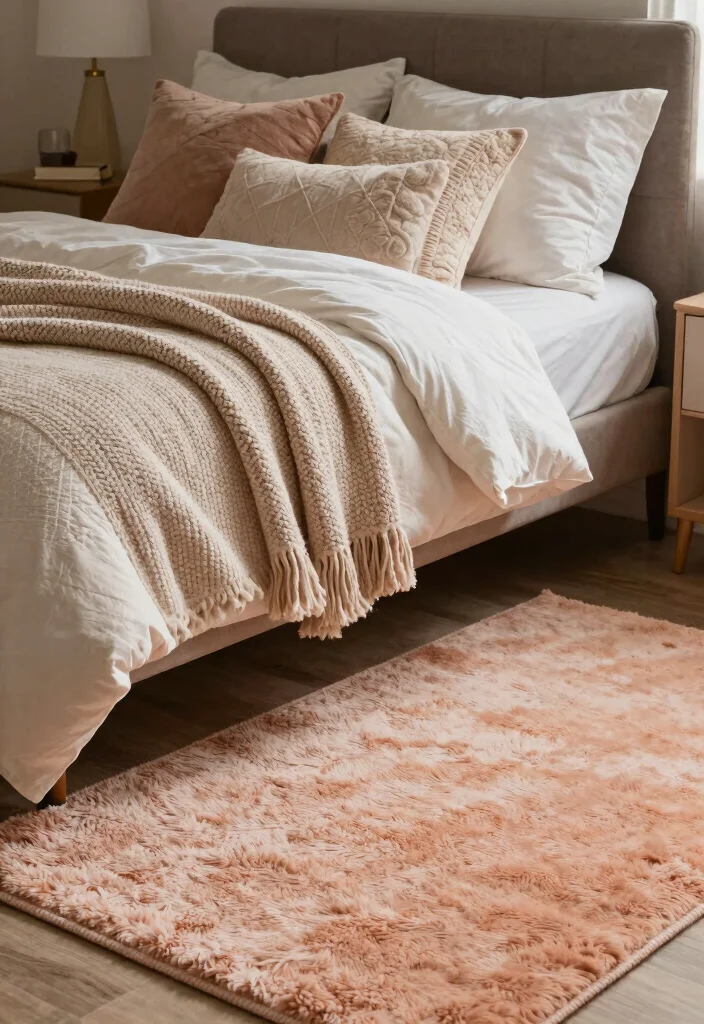 15 Peach Colour Vintage Bedroom Ideas With Romantic Charm - 12. Layered Textures