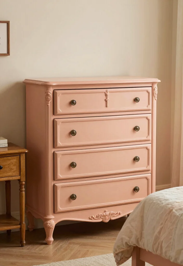 15 Peach Colour Vintage Bedroom Ideas With Romantic Charm - 3. Antique Furniture Flair