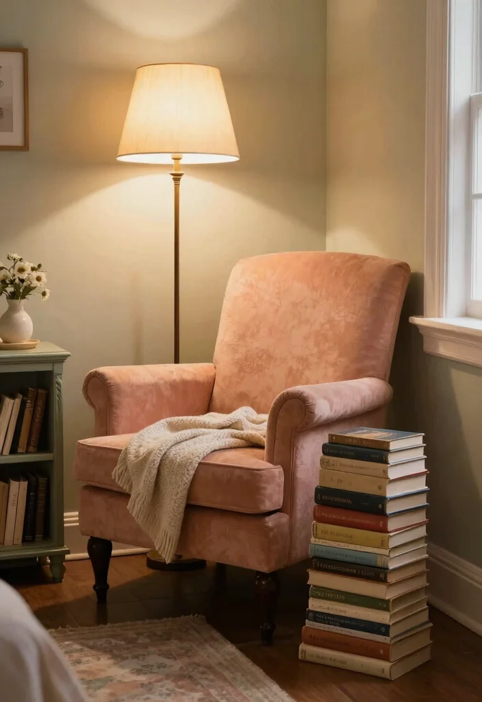 15 Peach Colour Vintage Bedroom Ideas With Romantic Charm - 7. Cozy Reading Nook