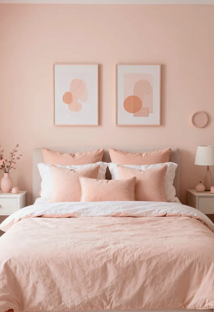 15 Peach Colour Vintage Bedroom Ideas With Romantic Charm - 8. Monochrome Peach Accents