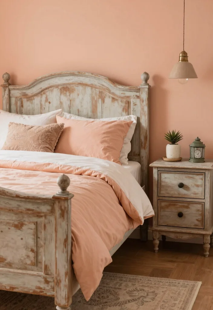 15 Peach Colour Vintage Bedroom Ideas With Romantic Charm - 9. Rustic Peach Finishes