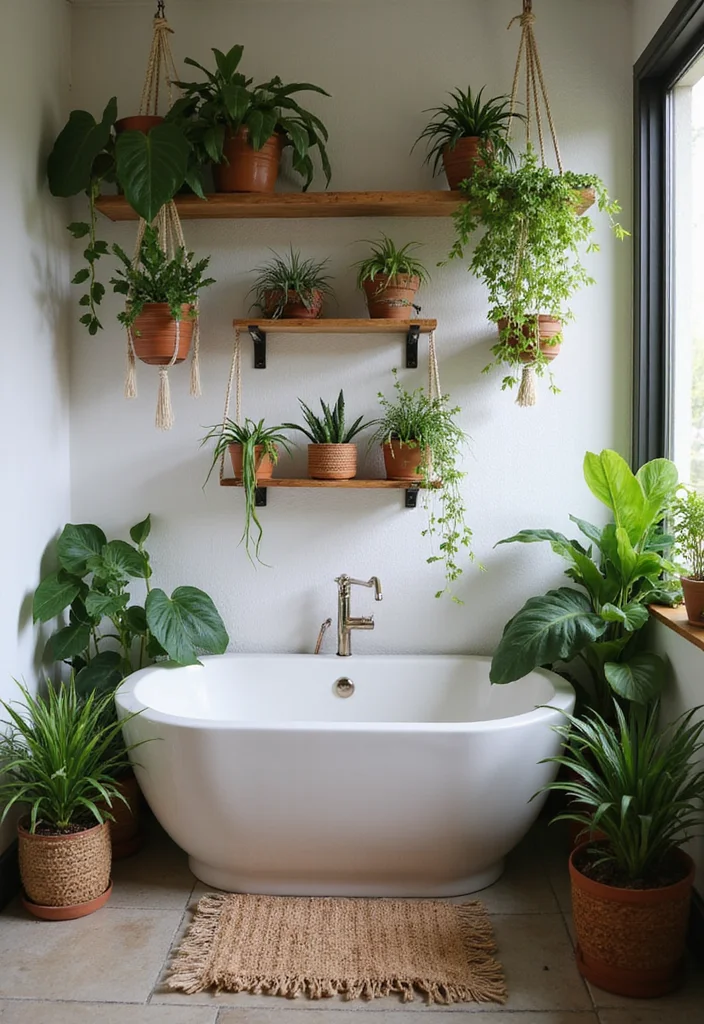 15 Rustic Bathroom Decor Ideas With Warm Charm - 10. Potted Plants and Greenery