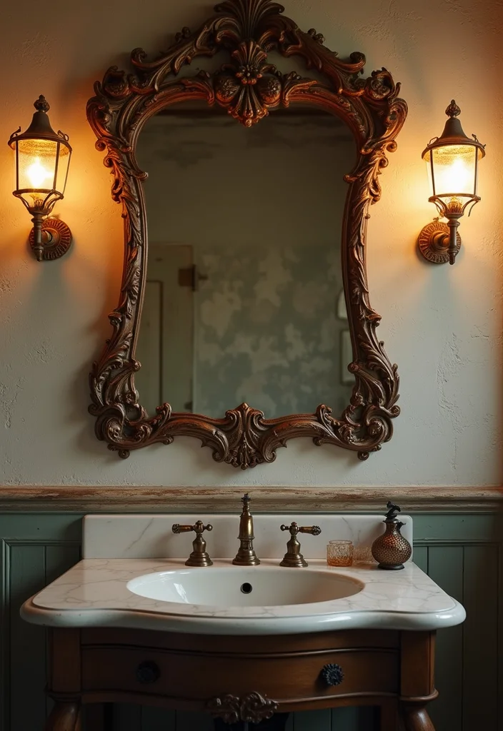 15 Rustic Bathroom Decor Ideas With Warm Charm - 12. Vintage Mirrors