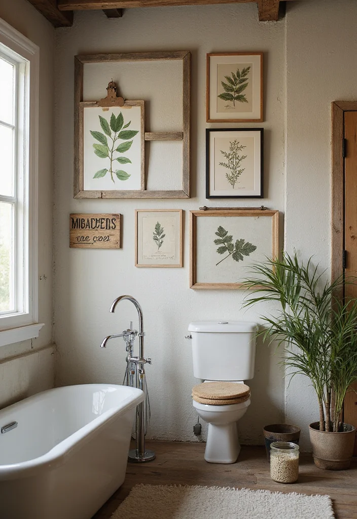 15 Rustic Bathroom Decor Ideas With Warm Charm - 15. Rustic Wall Art