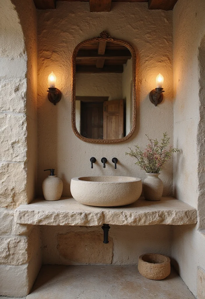 15 Rustic Bathroom Decor Ideas With Warm Charm - 6. Natural Stone Accents