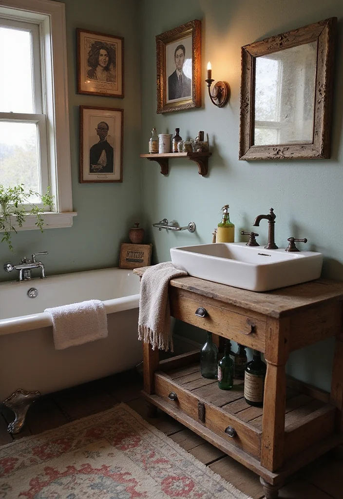 15 Rustic Bathroom Decor Ideas With Warm Charm - 7. Vintage Finds and Thrifted Treasures