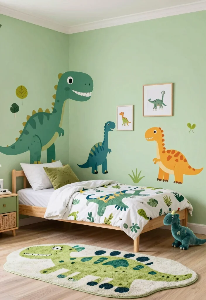 15 Toddler Girl Colorful Bedroom Ideas With Playful Energy - 10. Playful Dinosaur Kingdom