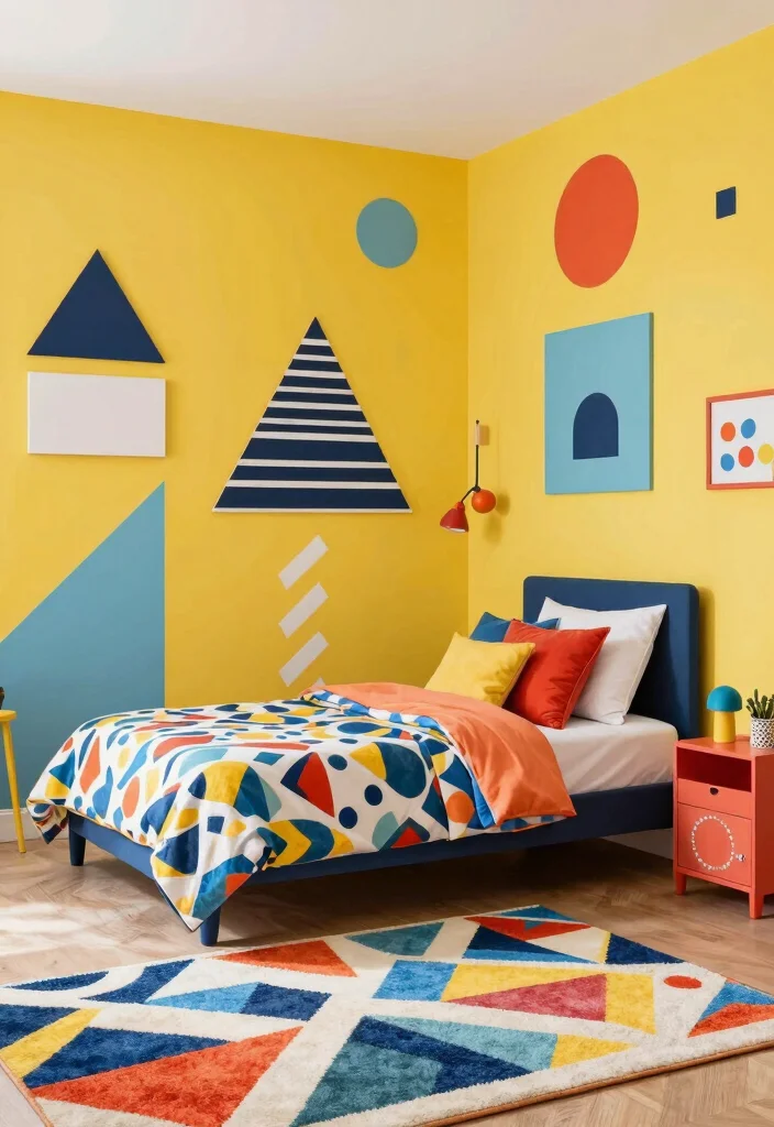 15 Toddler Girl Colorful Bedroom Ideas With Playful Energy - 14. Bold Geometric Patterns