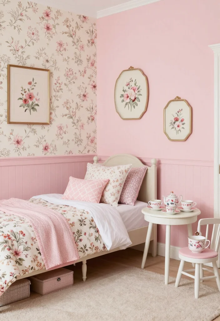 15 Toddler Girl Colorful Bedroom Ideas With Playful Energy - 8. Stylish Vintage Tea Party