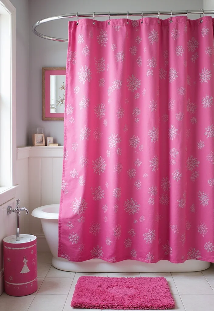 16 Barbie Bathroom Decor Ideas for a Fun Makeover - 1. Bold Pink Shower Curtain