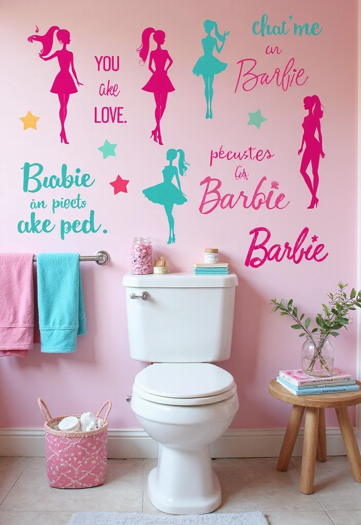 16 Barbie Bathroom Decor Ideas for a Fun Makeover - 10. Barbie-themed Wall Stickers