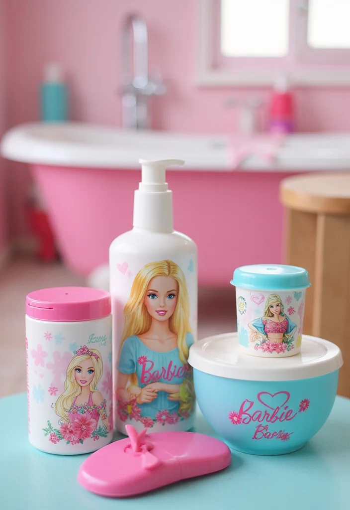 16 Barbie Bathroom Decor Ideas for a Fun Makeover - 12. Colorful Bath Containers
