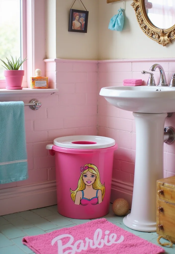 16 Barbie Bathroom Decor Ideas for a Fun Makeover - 13. Barbie-themed Wastebasket