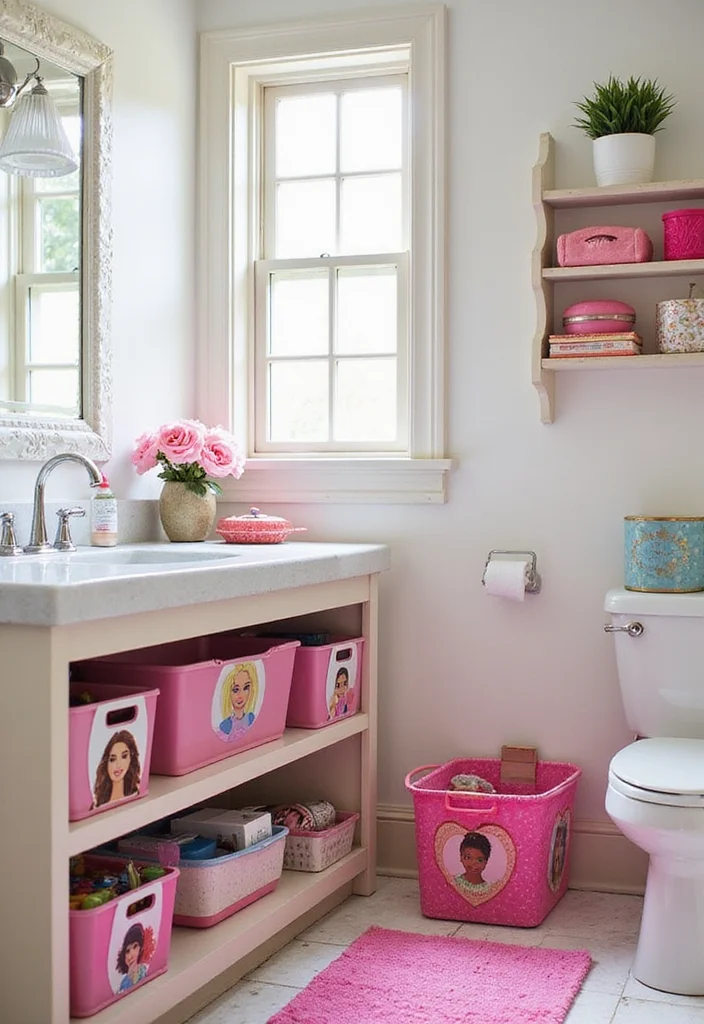 16 Barbie Bathroom Decor Ideas for a Fun Makeover - 3. Creative Storage Solutions