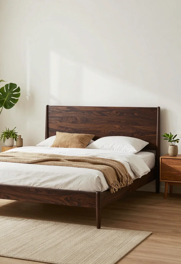 16 Dark Brown Bed Frame Boho Bedroom Ideas With Natural Texture - 13. Outdoor-Inspired with Natural Elements