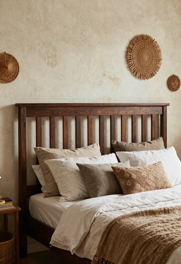 16 Dark Brown Bed Frame Boho Bedroom Ideas With Natural Texture - 14. Textured Wall Treatments