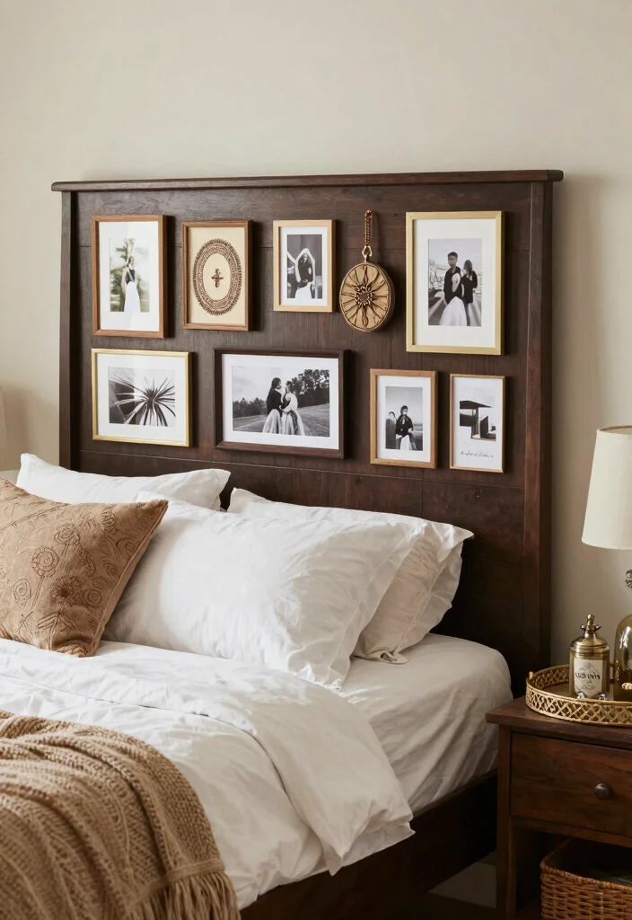 16 Dark Brown Bed Frame Boho Bedroom Ideas With Natural Texture - 16. Personalized Touches and Keepsakes