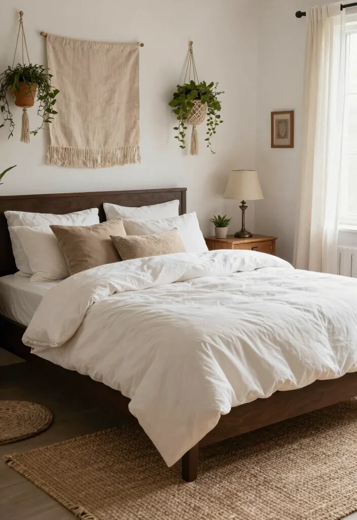 16 Dark Brown Bed Frame Boho Bedroom Ideas With Natural Texture - 4. Layers of Love: Textured Bedding