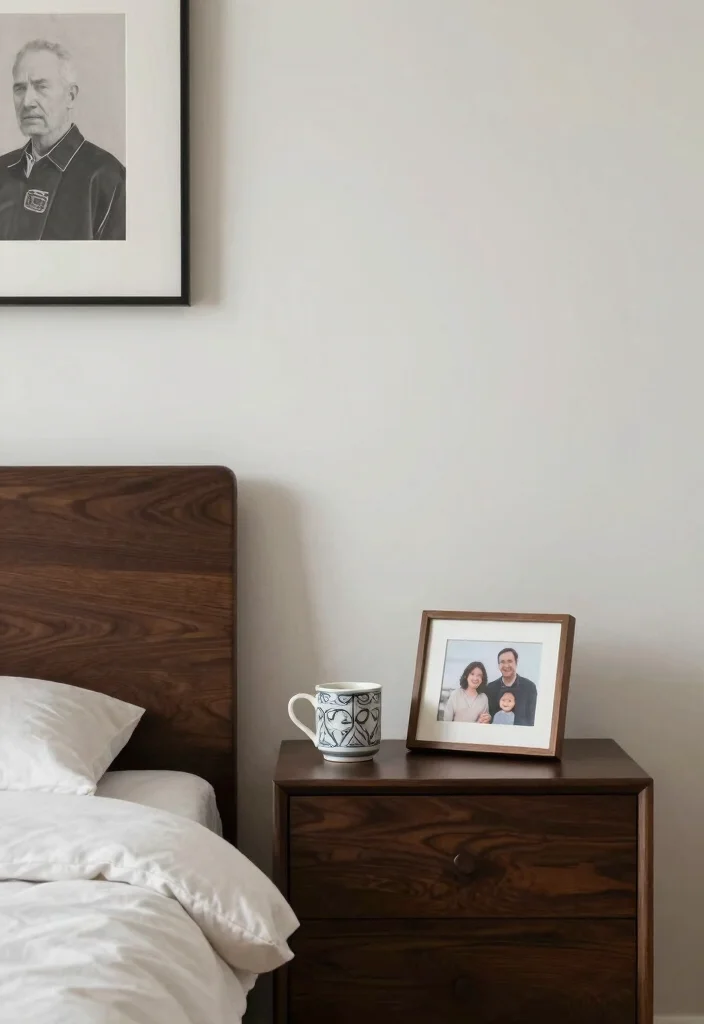 16 Dark Brown Bed Frame Minimalist Bedroom Ideas With Clean Aesthetic - 10. Personal Touches with Minimal Clutter