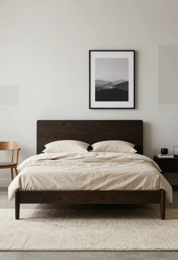 16 Dark Brown Bed Frame Minimalist Bedroom Ideas With Clean Aesthetic - 2. Monochrome Magic