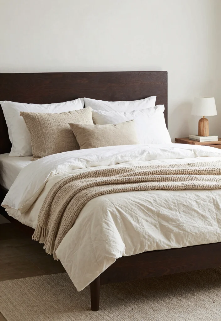 16 Dark Brown Bed Frame Minimalist Bedroom Ideas With Clean Aesthetic - 4. Layered Bedding for Comfort
