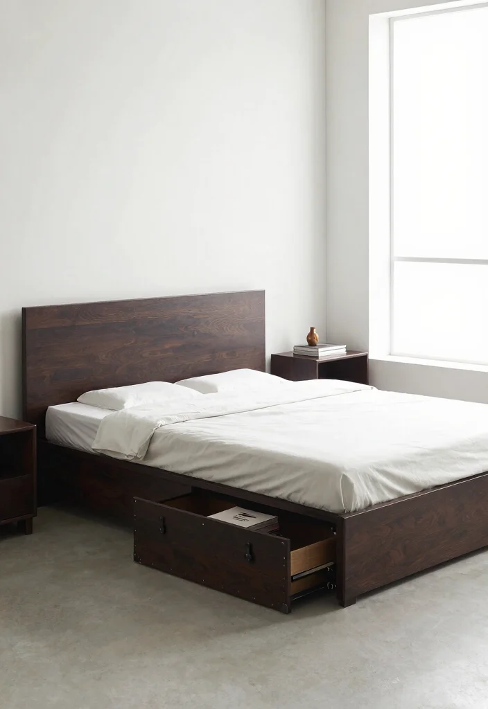16 Dark Brown Bed Frame Minimalist Bedroom Ideas With Clean Aesthetic - 6. Combining Functionality and Style