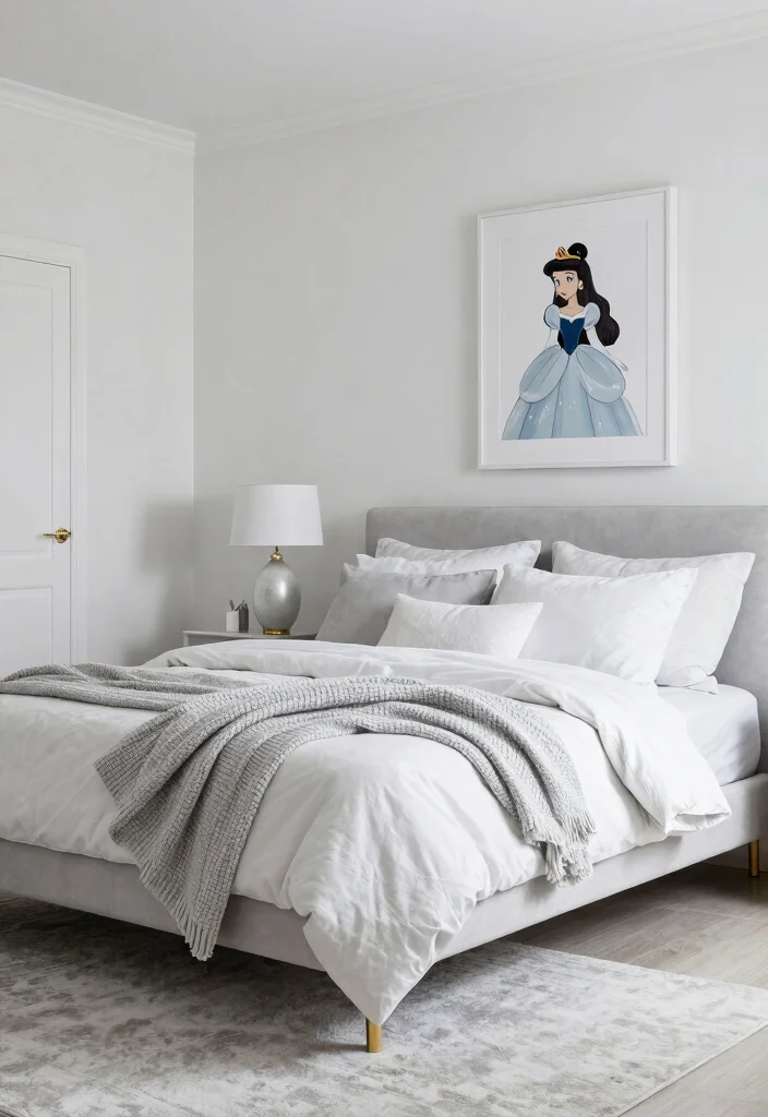 16 Disney Princess Bedroom Ideas For Adults With Magical Elegance - 16. Elegant Monochrome Princess Space