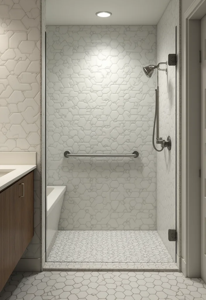 16 Hexagon Mosaic Tile Bathroom Inspirations - 15. Accessible Design