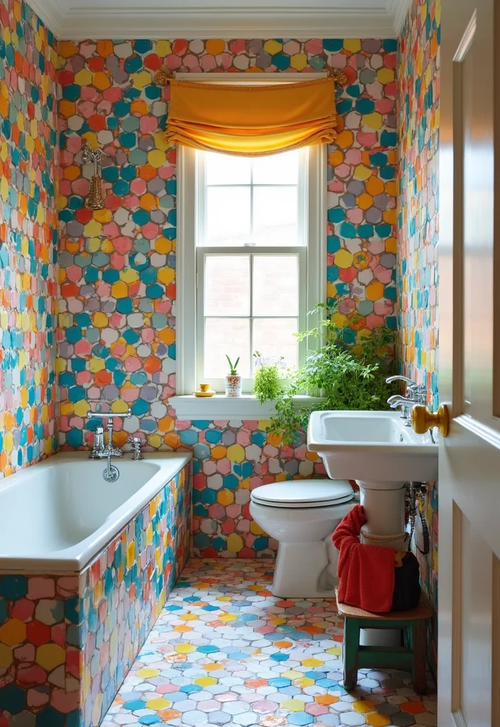 16 Hexagon Mosaic Tile Bathroom Inspirations - 16. Playful Patterns