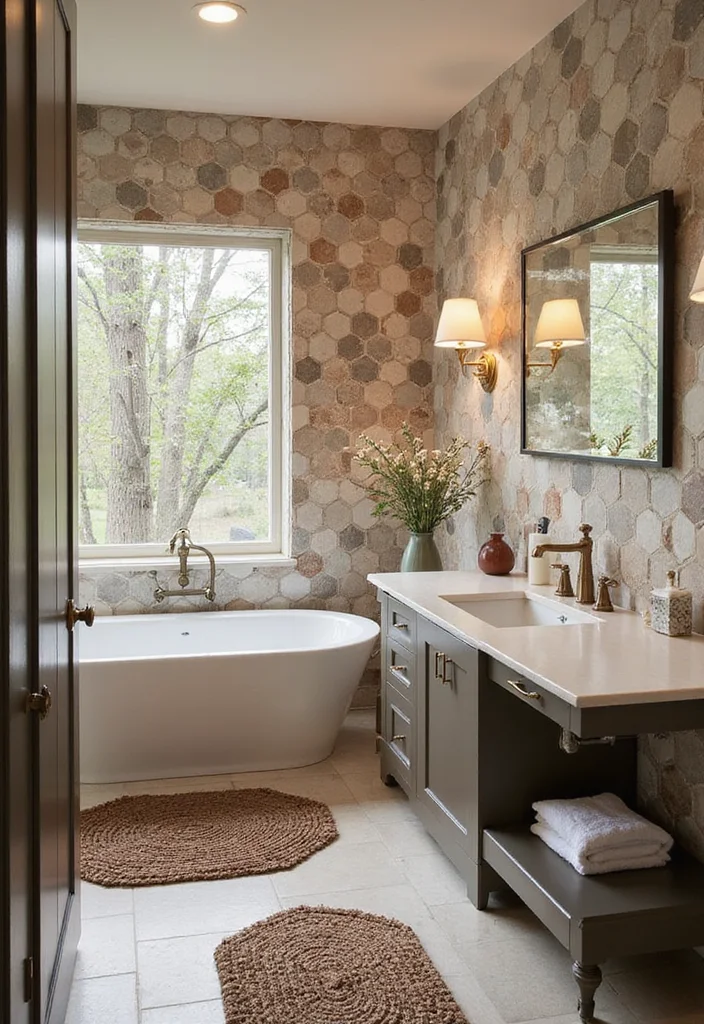 16 Hexagon Mosaic Tile Bathroom Inspirations - 6. Textured Touches