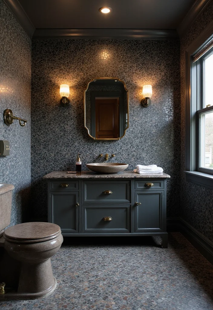16 Hexagon Mosaic Tile Bathroom Inspirations - 9. Dark and Dramatic