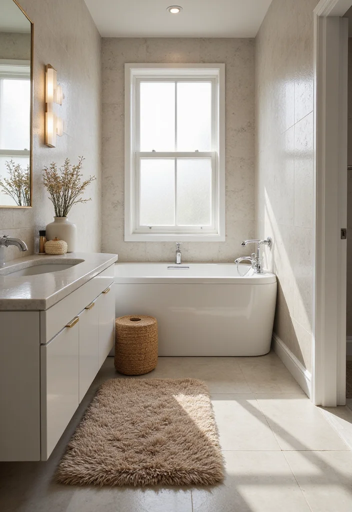 16 Luxury Small Bathroom Ideas Worth Saving - 13. Stylish Bath Mats