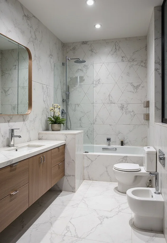 16 Marble Bathroom Tile Ideas for Luxury Looks - 10. Unique Geometric Patterns