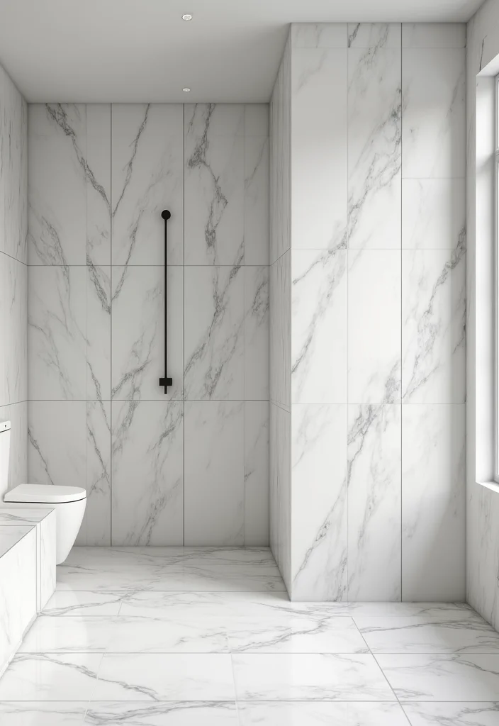 16 Marble Bathroom Tile Ideas for Luxury Looks - 15. Large Format Marble Tiles