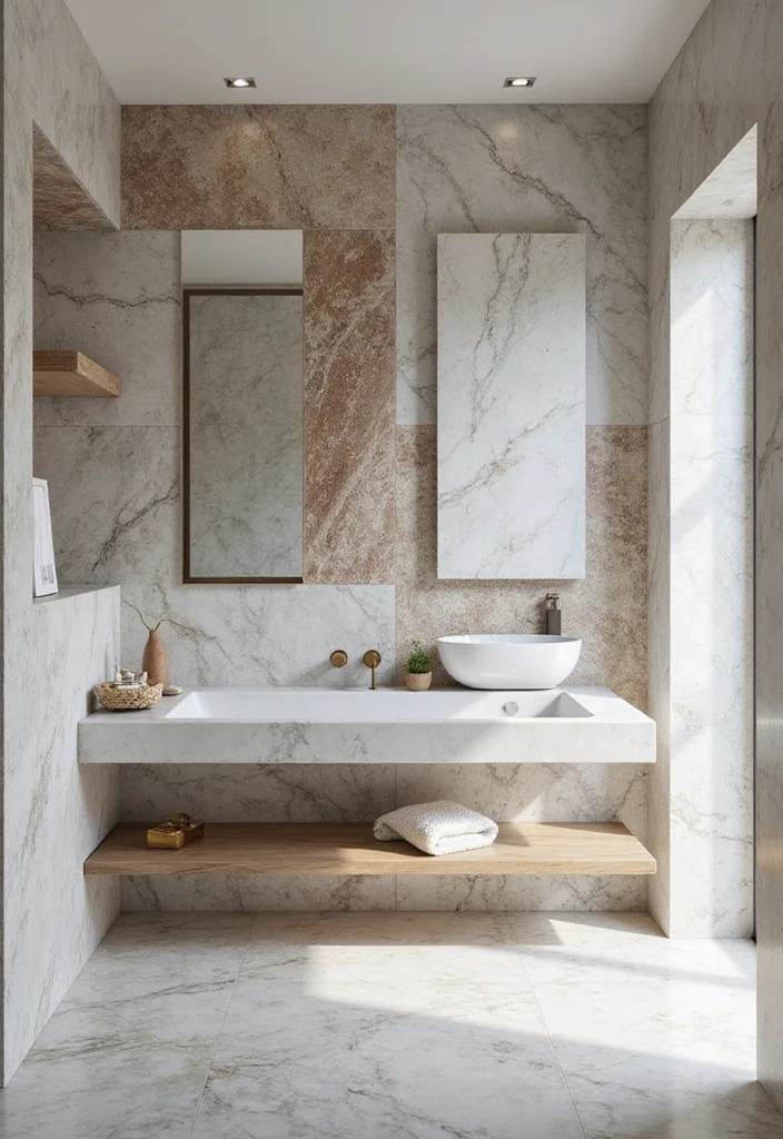 16 Marble Bathroom Tile Ideas for Luxury Looks - 16. Combining Different Marble Textures