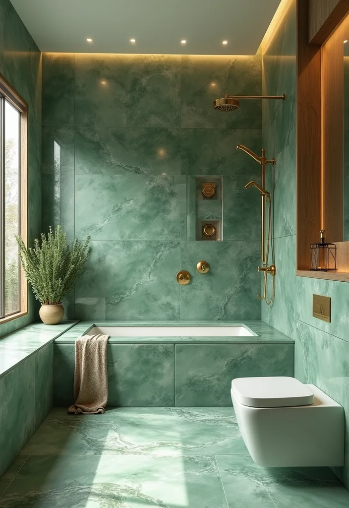 16 Marble Bathroom Tile Ideas for Luxury Looks - 4. Eco-Friendly Green Marble Tiles