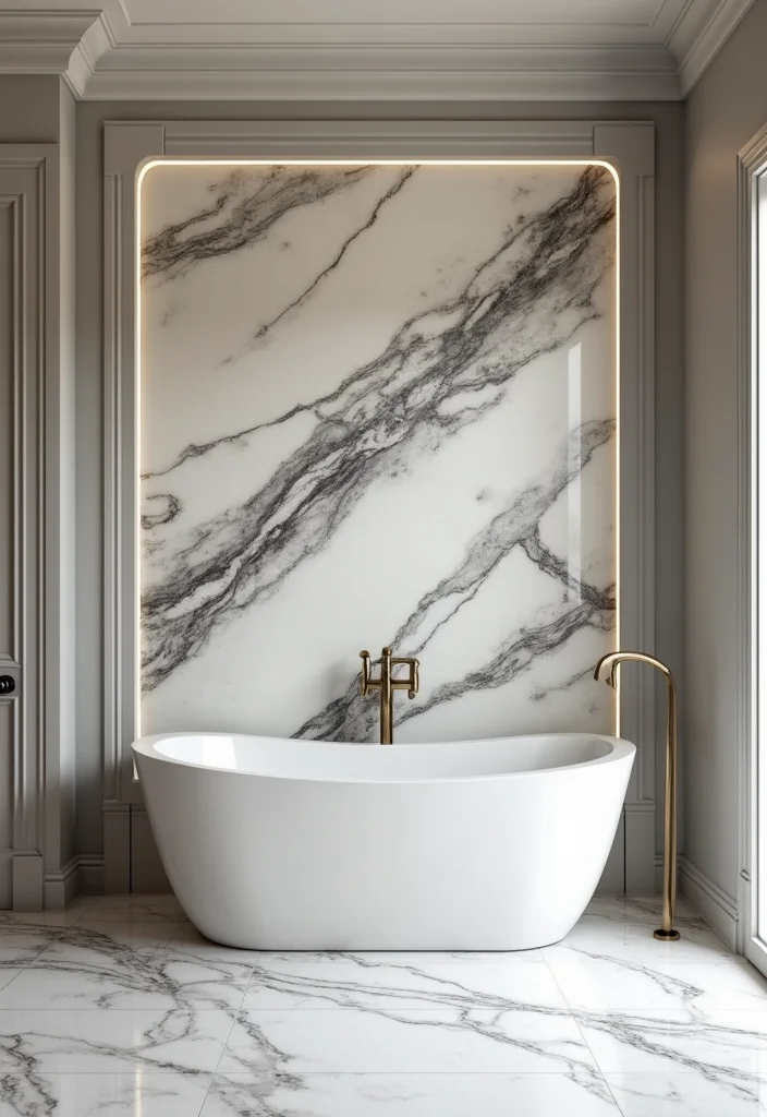 16 Marble Bathroom Tile Ideas for Luxury Looks - 7. Bold Marble Accent Walls