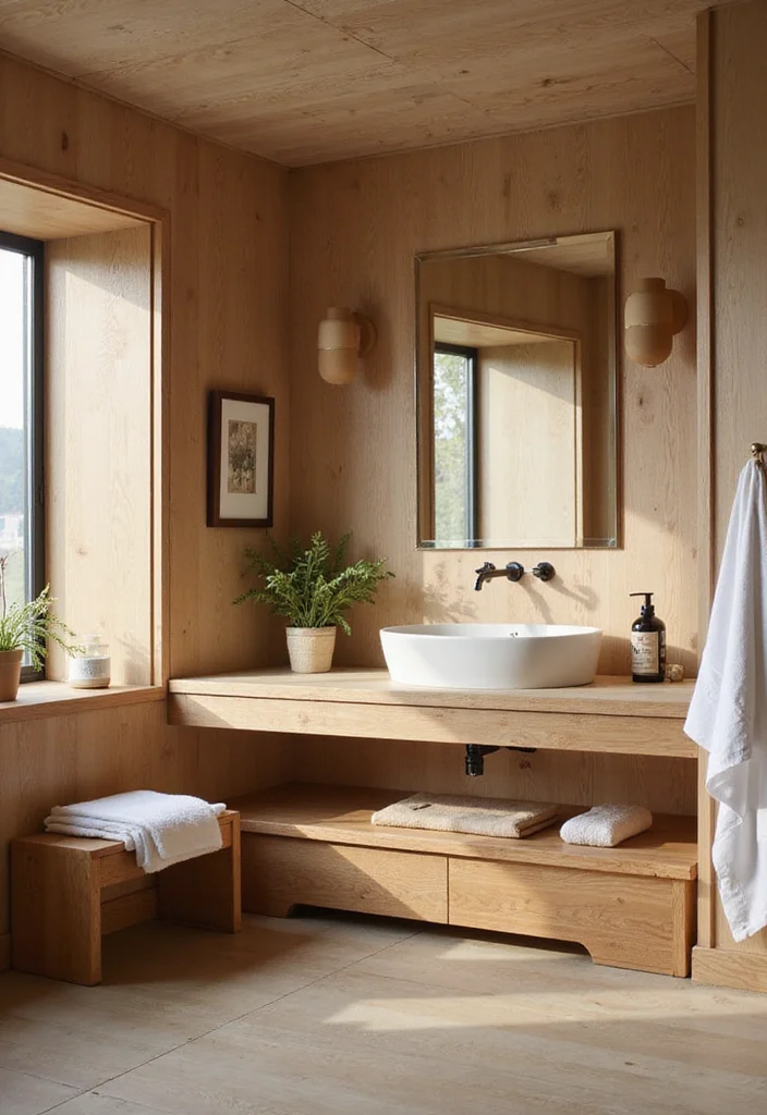 16 Natural Bathroom Decor Ideas for a Calming Space - 12. Natural Wood Furniture