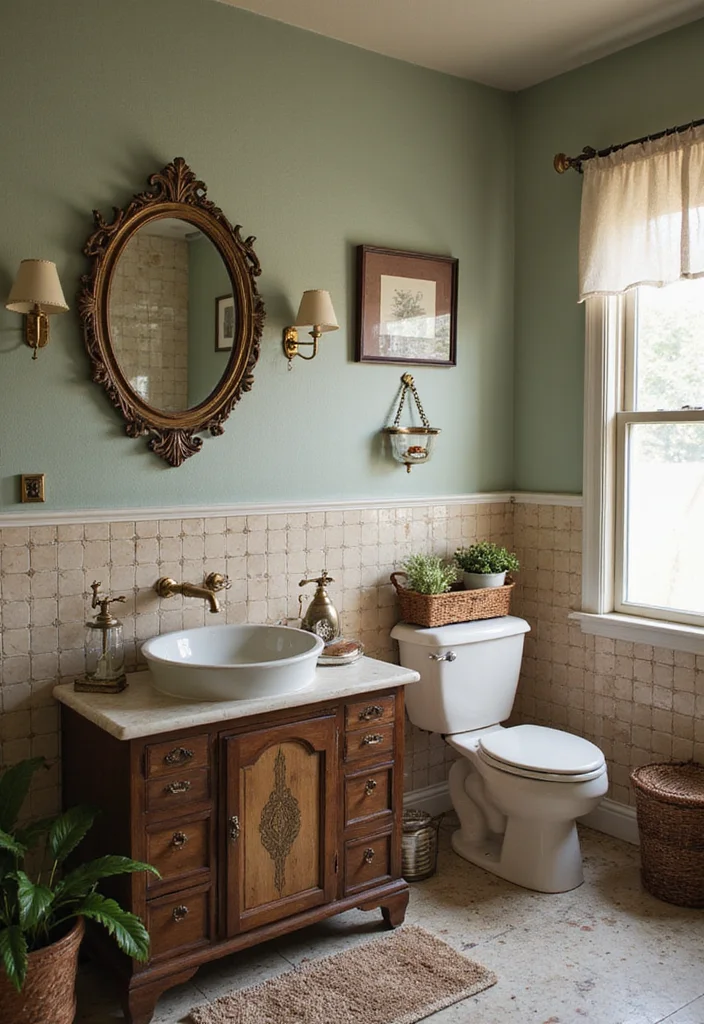 16 Natural Bathroom Decor Ideas for a Calming Space - 16. Vintage Touches