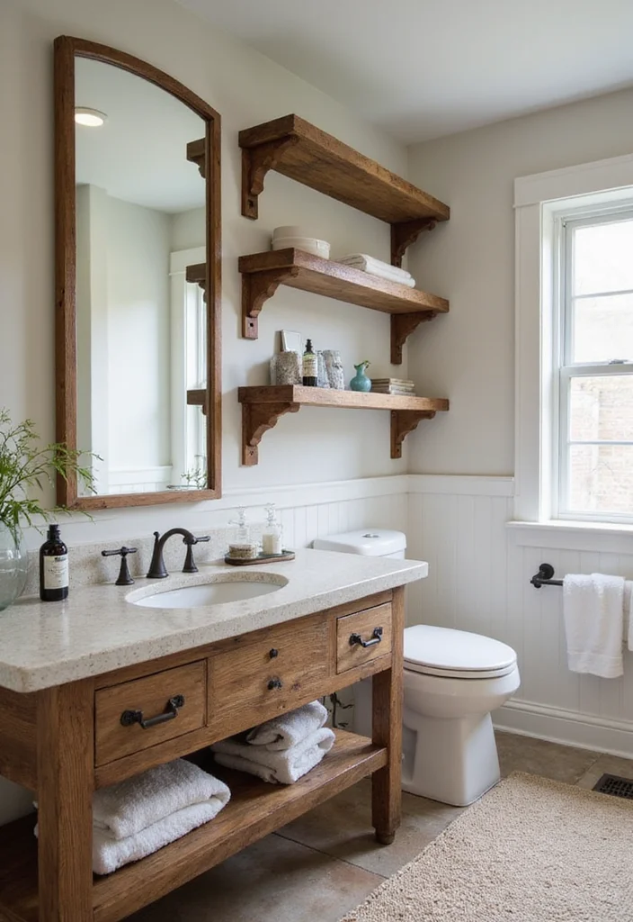 16 Natural Bathroom Decor Ideas for a Calming Space - 5. Reclaimed Wood Elements