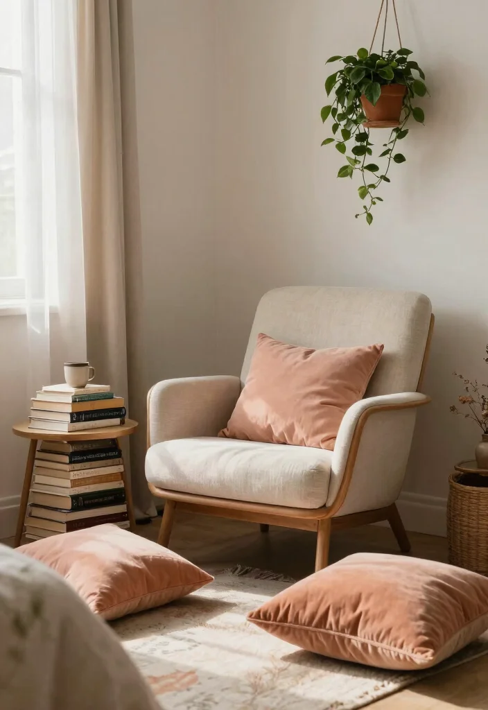 16 Peach Colour Bohemian Bedroom Ideas With Artistic Flair - 4. Cozy Reading Nook