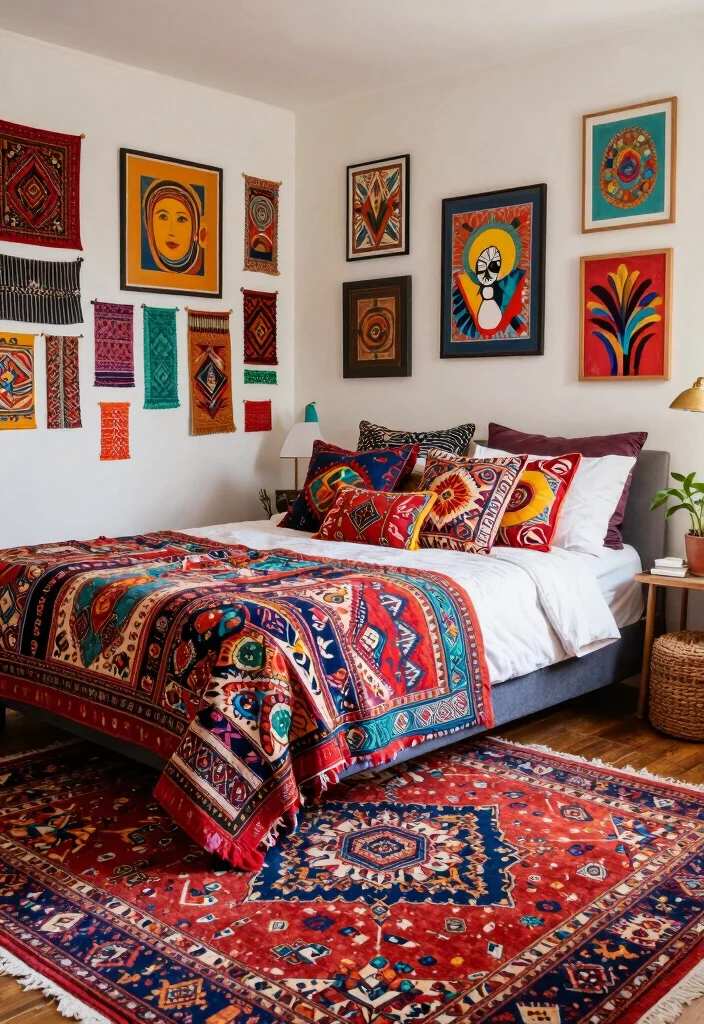 16 Peach Colour Bohemian Bedroom Ideas With Artistic Flair - 9. Mixing Patterns and Colors
