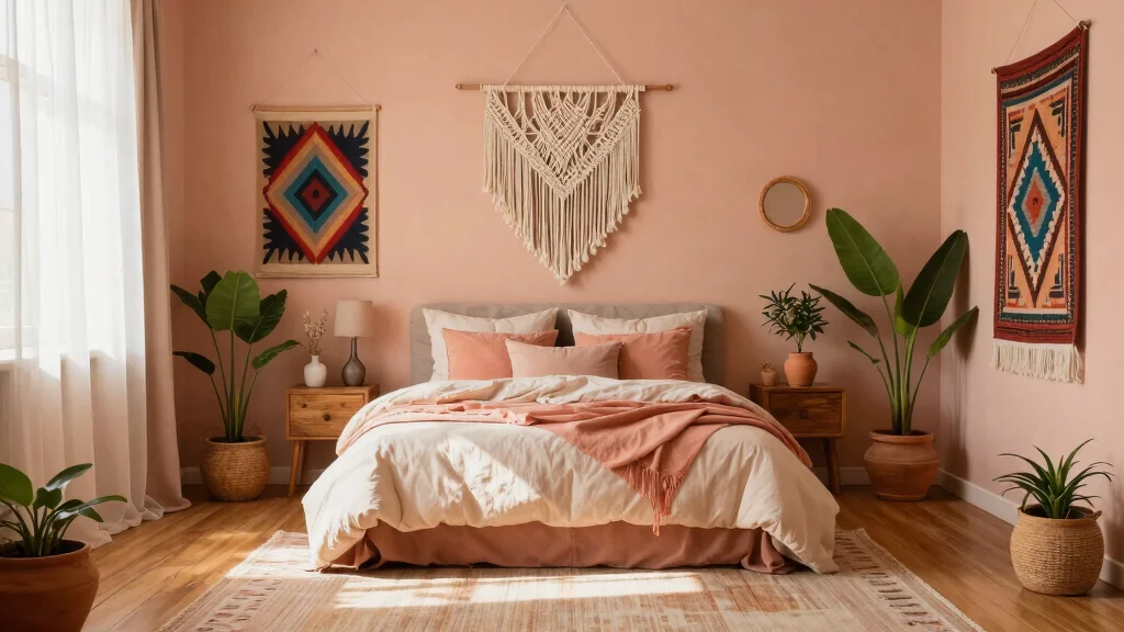 16 Peach Colour Bohemian Bedroom Ideas With Artistic Flair
