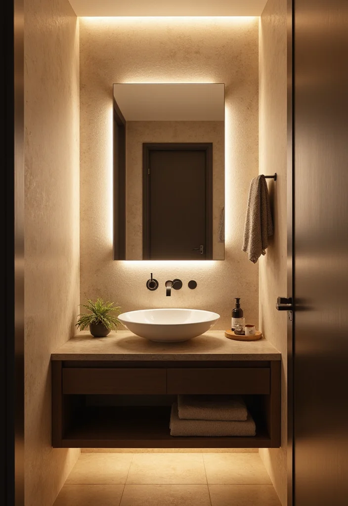 16 Small Bathroom Vanity Ideas That Maximize Space - 11. Integrated Lighting for a Bright Touch