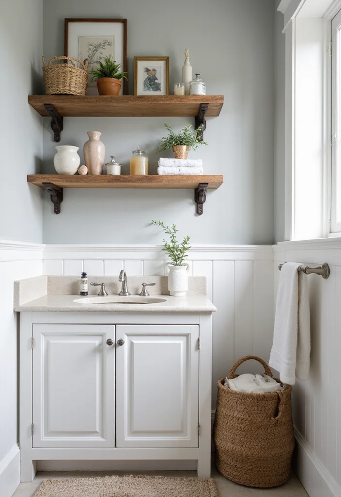 16 Small Bathroom Vanity Ideas That Maximize Space - 13. Open Shelving for a Breezy Feel