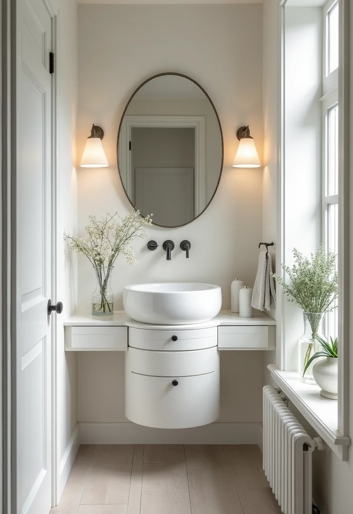 16 Small Bathroom Vanity Ideas That Maximize Space - 6. Round Sink Vanities to Save Space