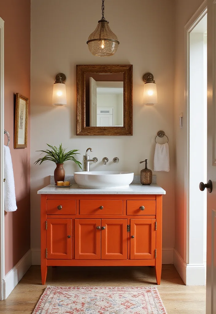 16 Small Bathroom Vanity Ideas That Maximize Space - 8. Bold Color Choices for Statement Pieces