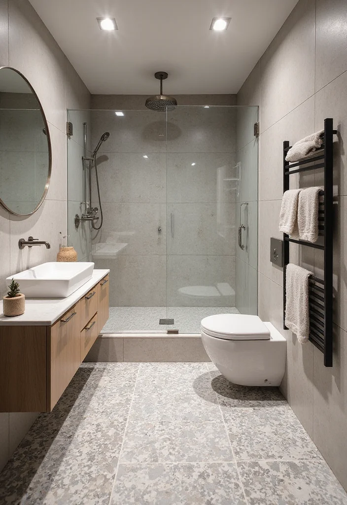 16 Small Modern Bathroom Ideas With Clean Style - 12. Unique Floor Tiles