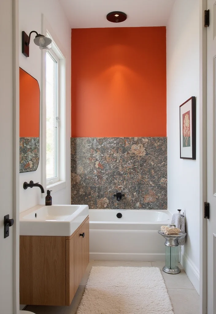 16 Small Modern Bathroom Ideas With Clean Style - 8. Bold Accent Walls