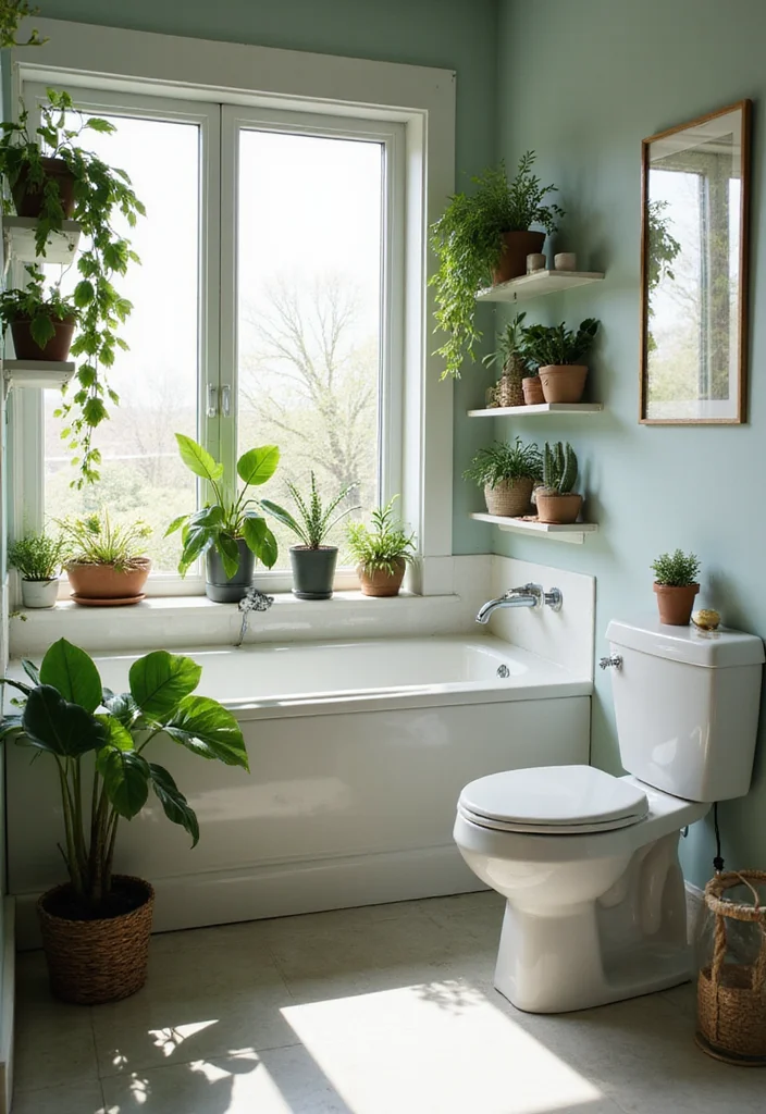 16 Small Modern Bathroom Ideas With Clean Style - 9. Use of Plants